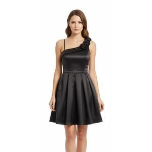 Speechless Cocktail Goth Floral Rose Applique Sash LBD Black Dress, Size 11